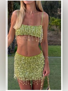 ASTA RESORT Yasmin Beaded Set – Chartreuse (XXS/XS) NWT